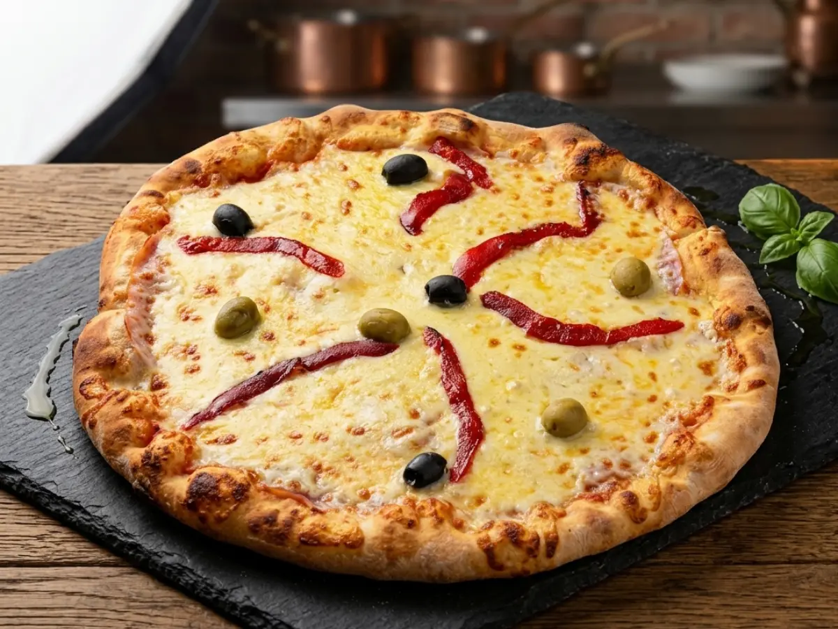 Pizza de jamón y morrón